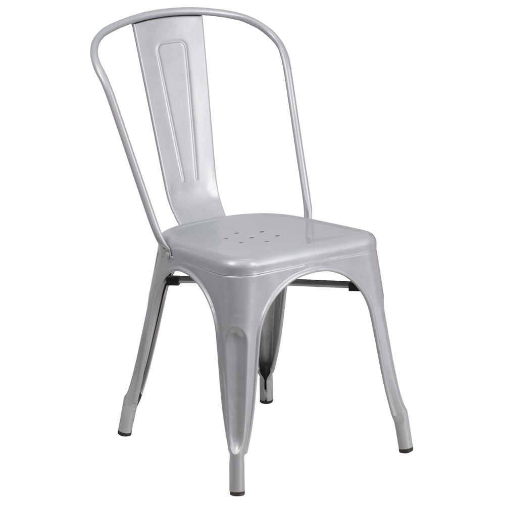 Commercial Grade Silver Metal Indoor-Outdoor Stackable Chair. Picture 1