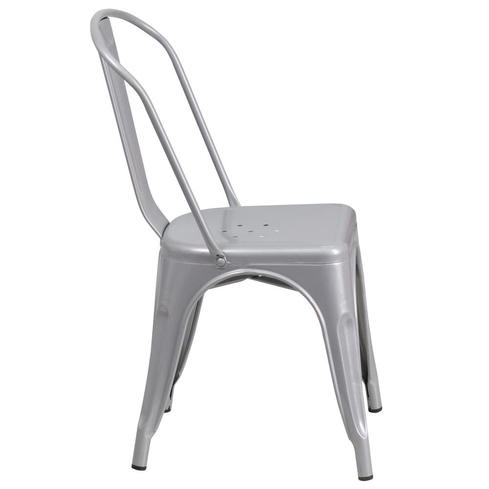 Commercial Grade Silver Metal Indoor-Outdoor Stackable Chair. Picture 3