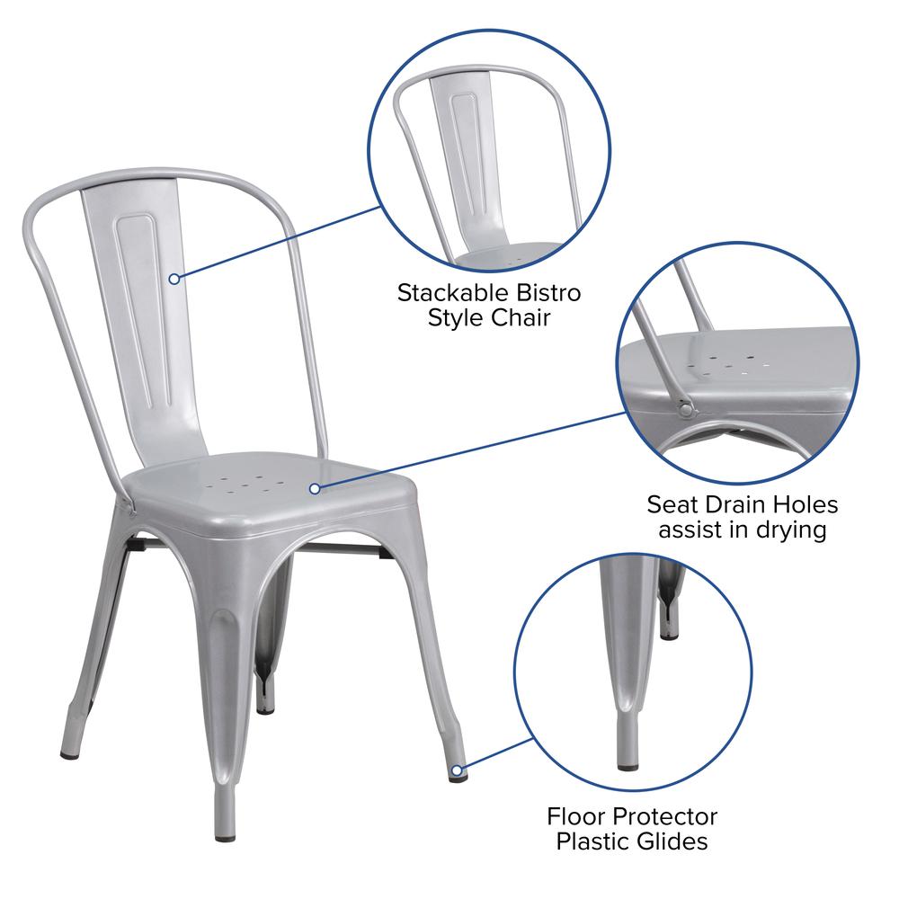 Commercial Grade Silver Metal Indoor-Outdoor Stackable Chair. Picture 6