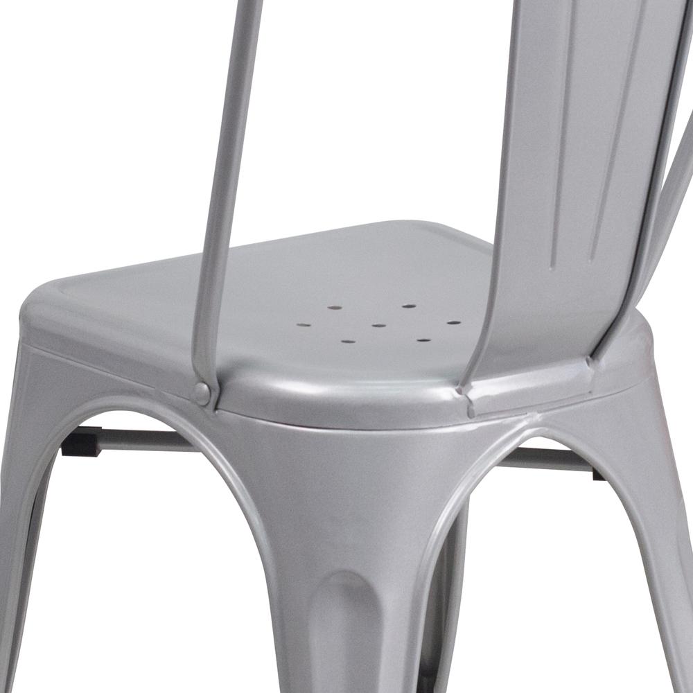 Commercial Grade Silver Metal Indoor-Outdoor Stackable Chair. Picture 8