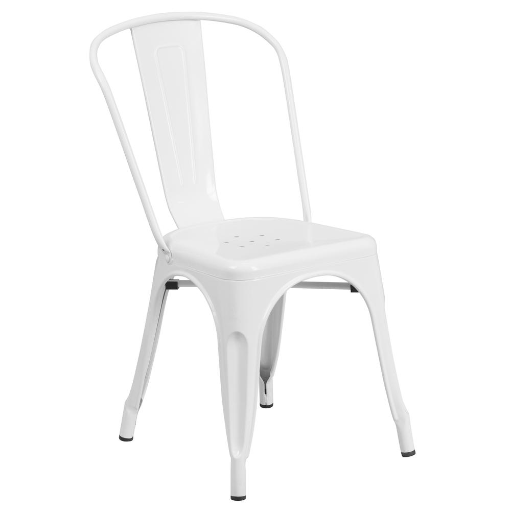 Commercial Grade White Metal Indoor-Outdoor Stackable Chair. Picture 1