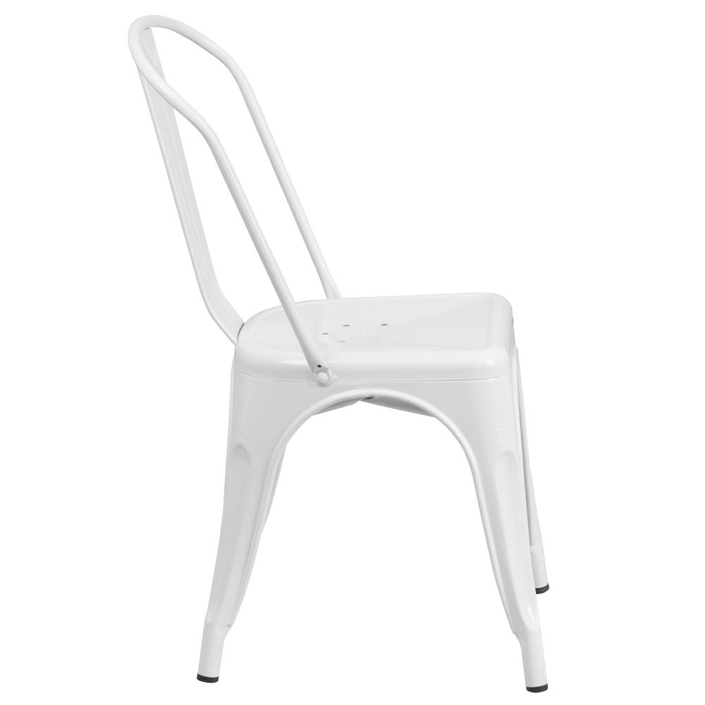 Commercial Grade White Metal Indoor-Outdoor Stackable Chair. Picture 3
