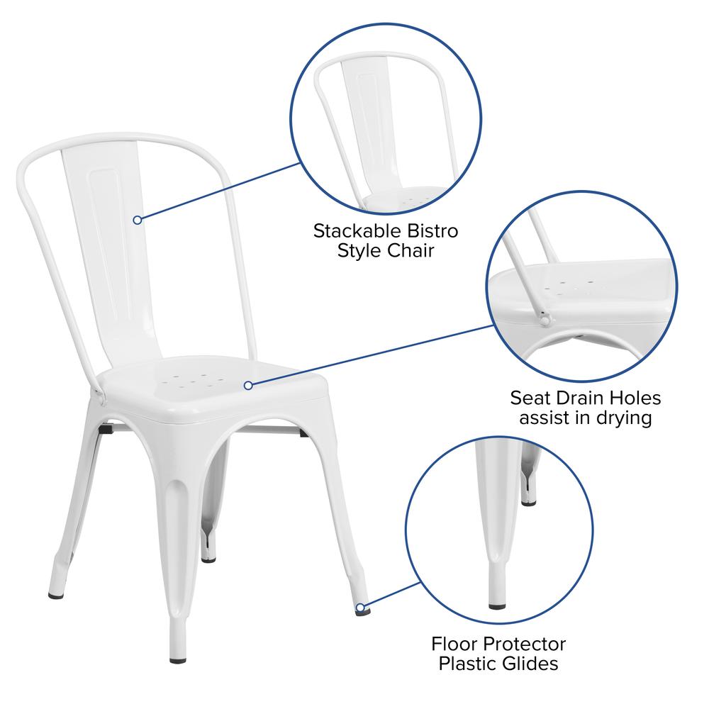 Commercial Grade White Metal Indoor-Outdoor Stackable Chair. Picture 6