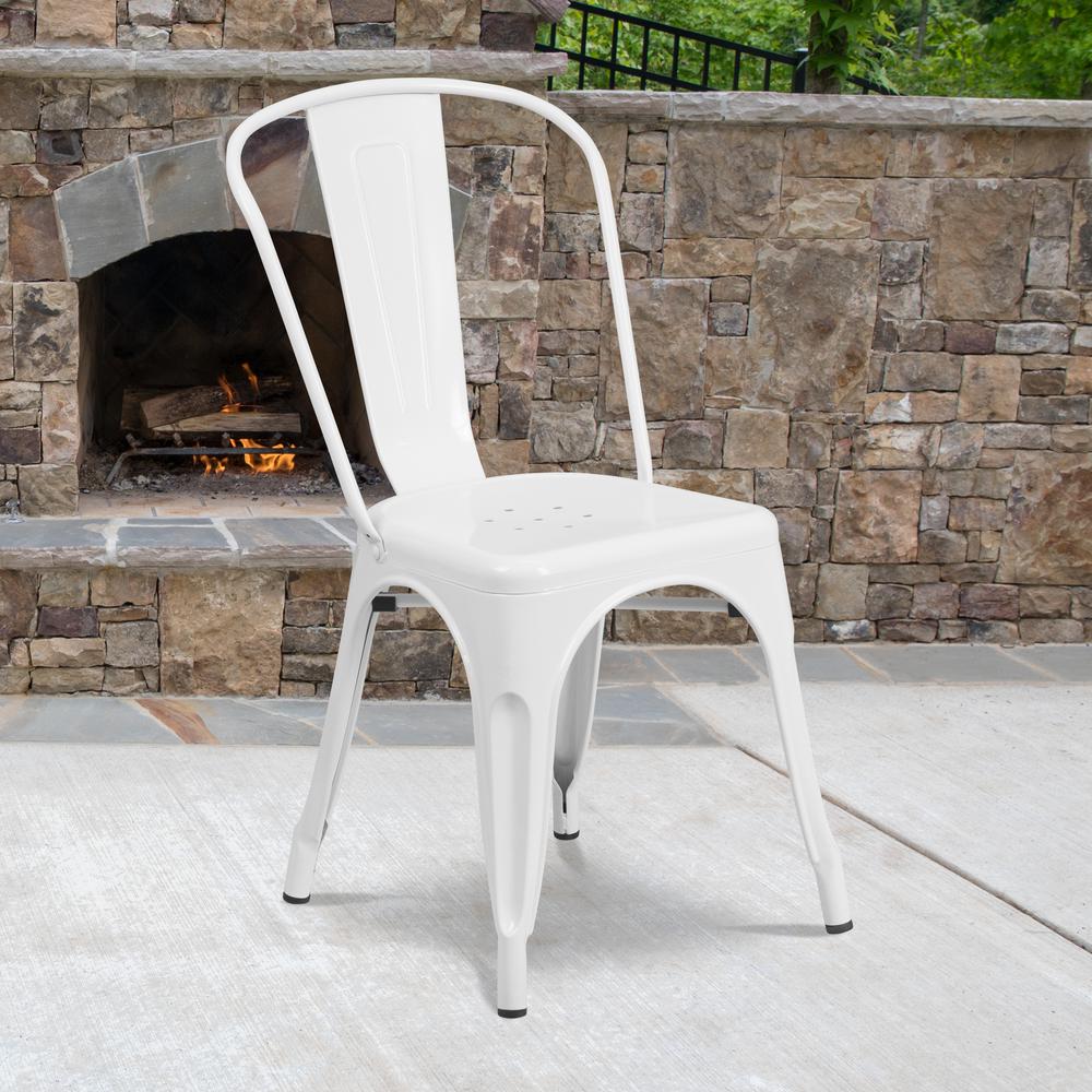 Commercial Grade White Metal Indoor-Outdoor Stackable Chair. Picture 9