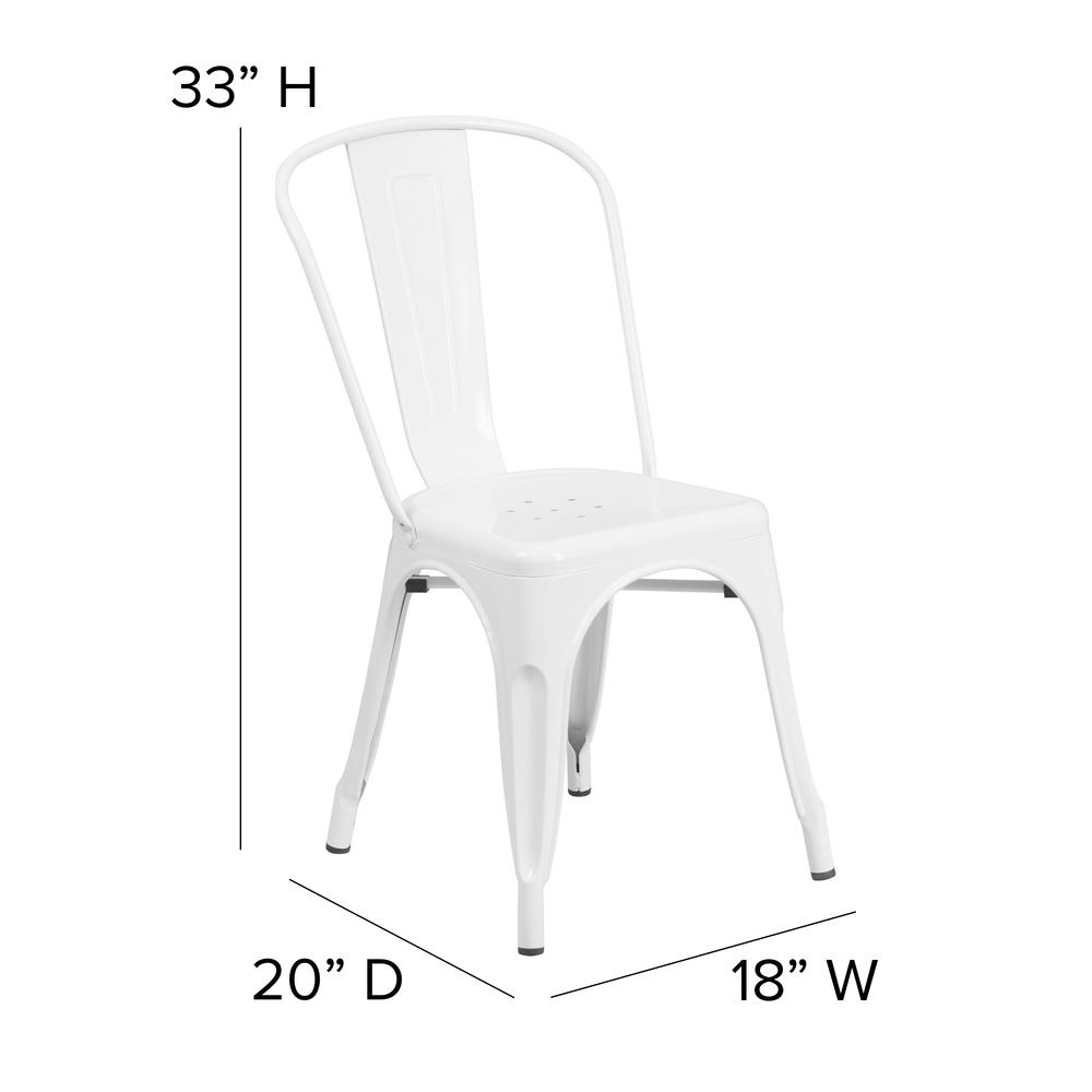 Perry Commercial Grade White Metal Indoor-Outdoor Stackable Chair with Gray Poly Resin Wood Seat. Picture 5