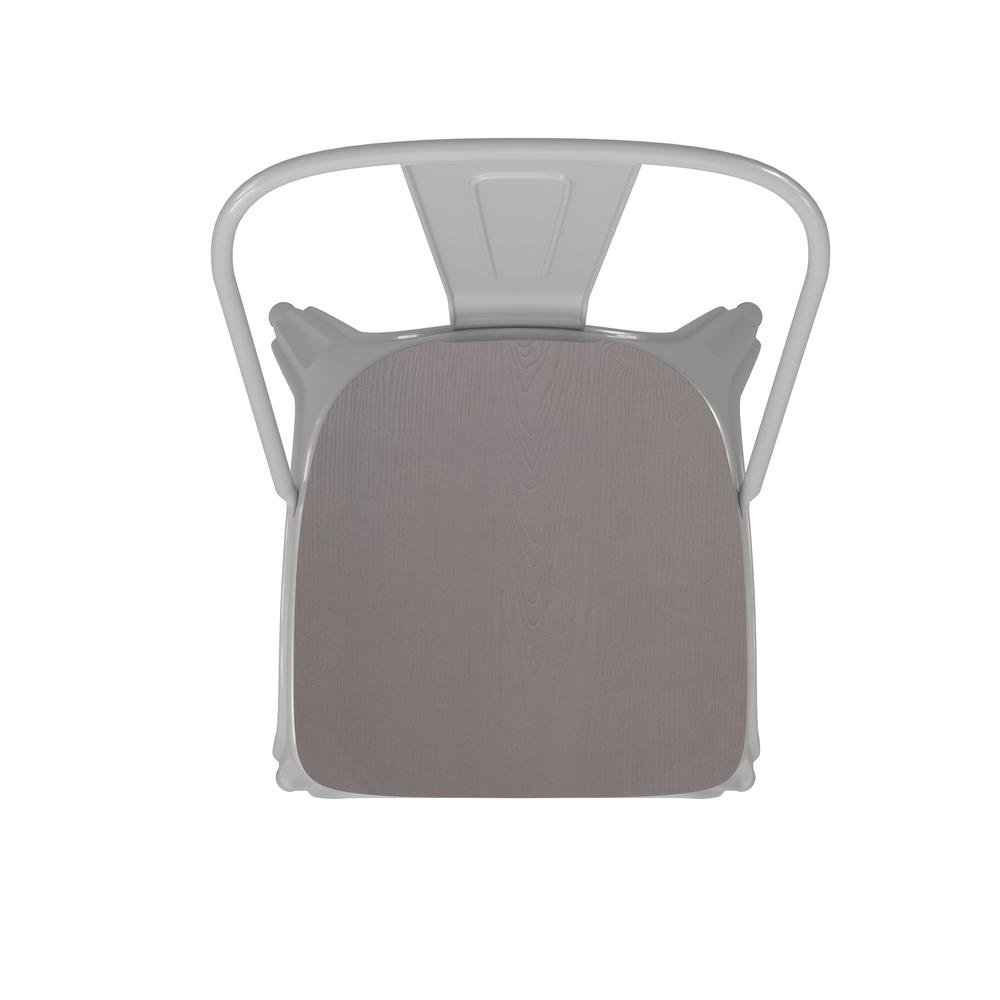 Perry Commercial Grade White Metal Indoor-Outdoor Stackable Chair with Gray Poly Resin Wood Seat. Picture 12