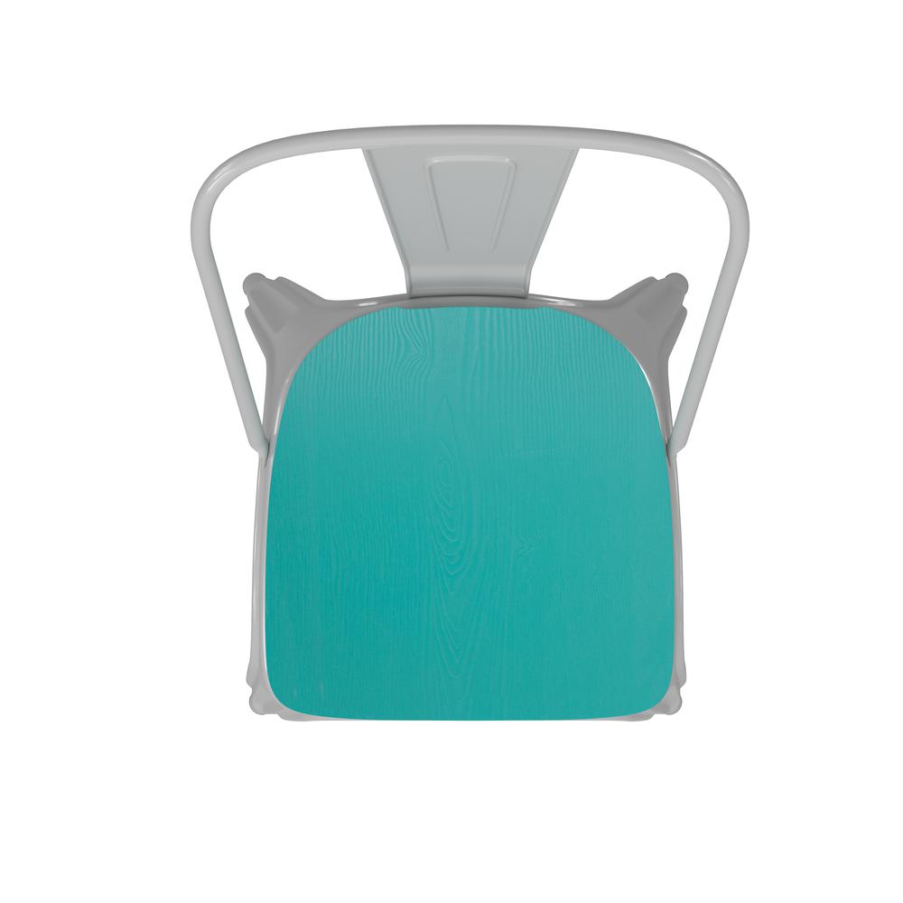 White Metal Indoor-Outdoor Stackable Chair with Mint Green Poly Resin Wood Seat. Picture 12