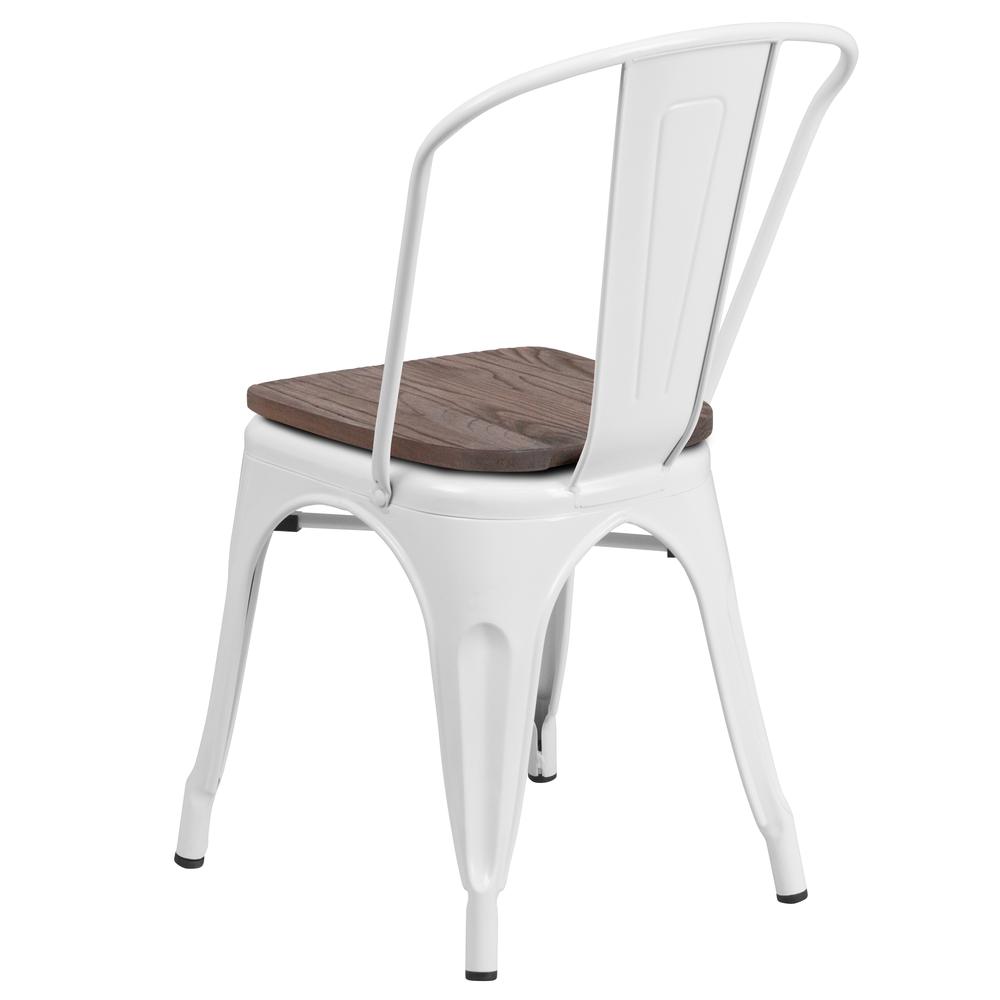 White Metal Stackable Chair with Wood Seat. Picture 4