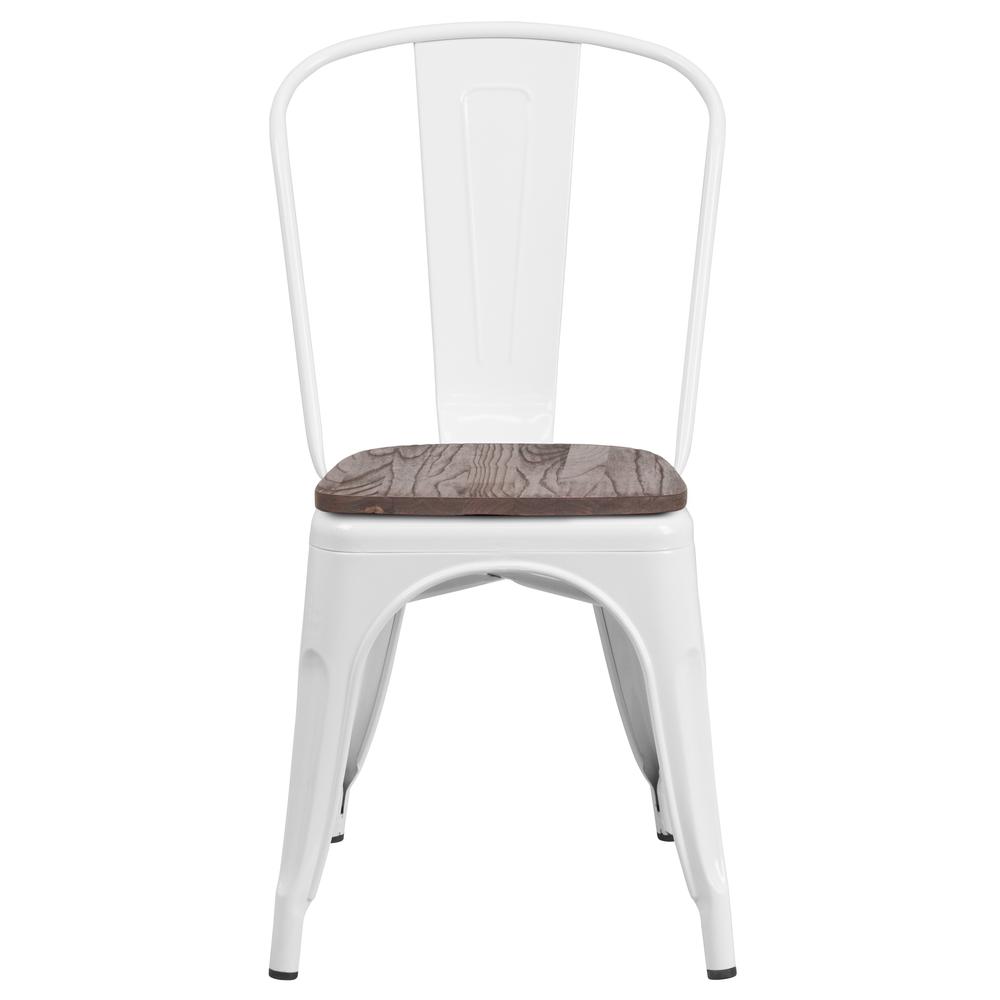 White Metal Stackable Chair with Wood Seat. Picture 5