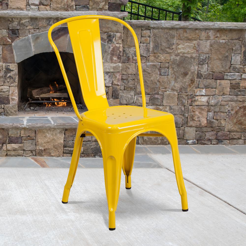 Commercial Grade Yellow Metal Indoor-Outdoor Stackable Chair. Picture 9