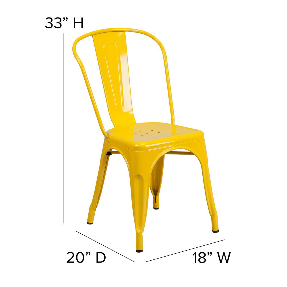 Yellow Metal Indoor-Outdoor Stackable Chair with Teak Poly Resin Wood Seat. Picture 5