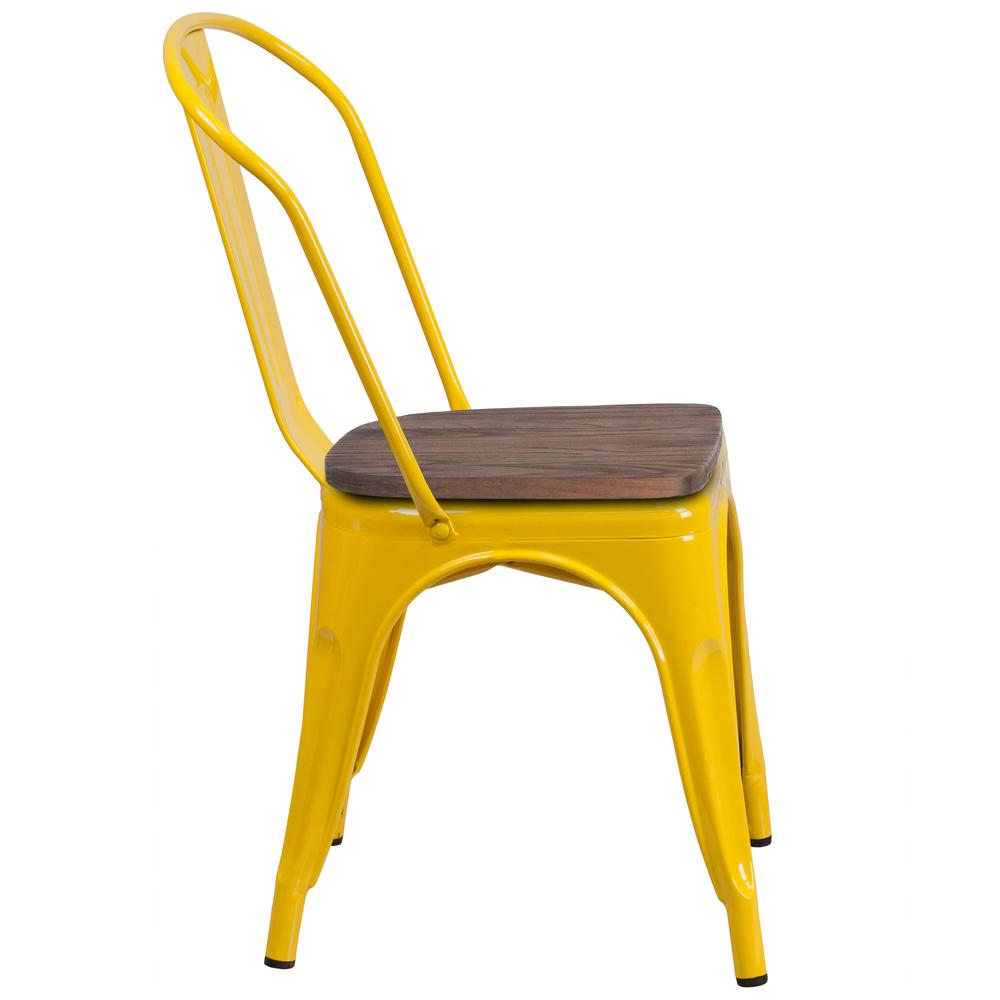 Yellow Metal Stackable Chair with Wood Seat. Picture 2