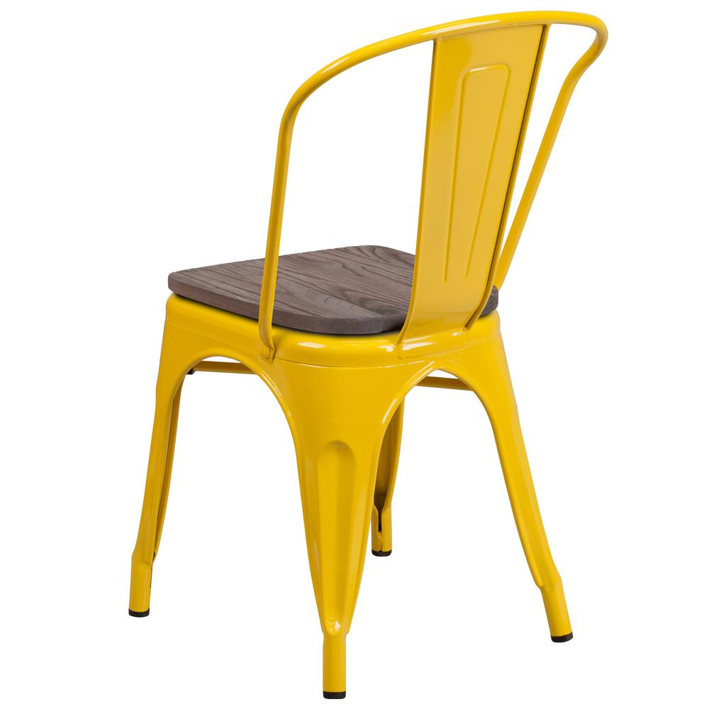 Yellow Metal Stackable Chair with Wood Seat. Picture 3