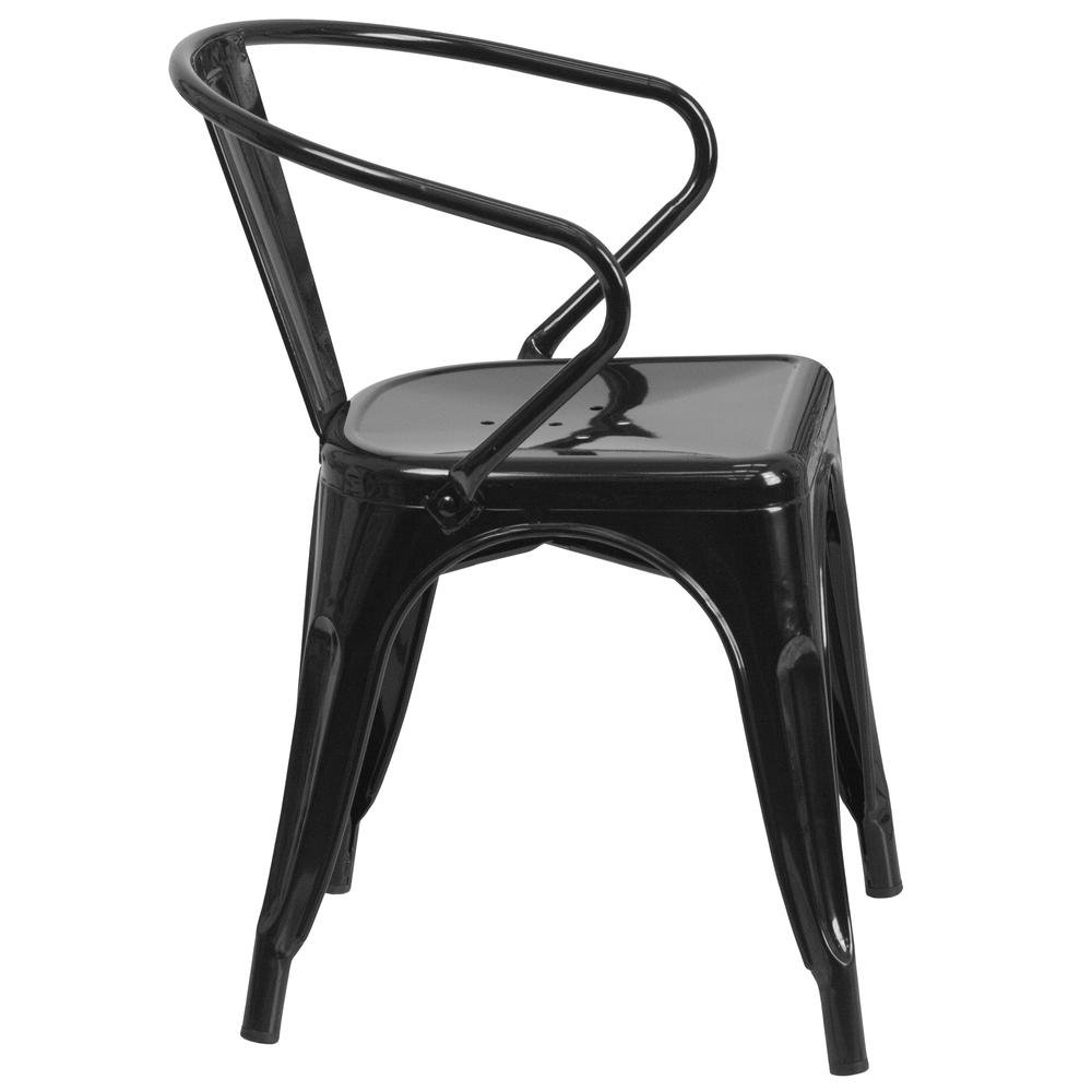 Commercial Grade Black Metal Indoor-Outdoor Chair with Arms. Picture 3
