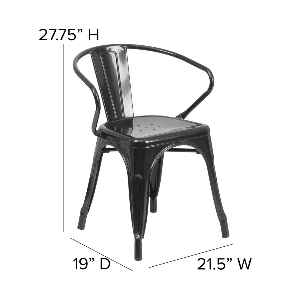 Black Metal Indoor-Outdoor Chair with Arms with Black Poly Resin Wood Seat. Picture 5