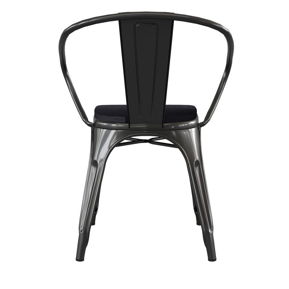 Black Metal Indoor-Outdoor Chair with Arms with Black Poly Resin Wood Seat. Picture 9