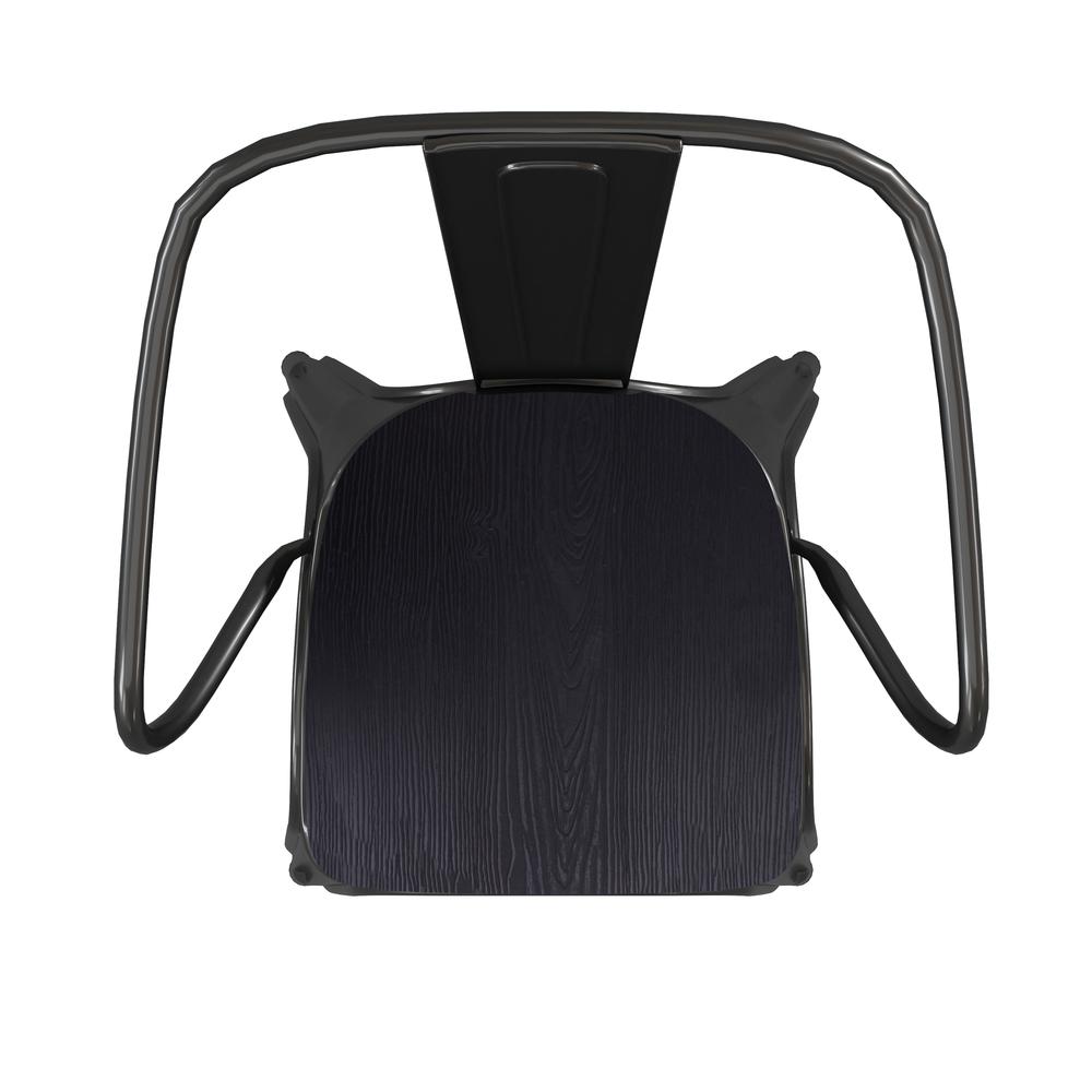 Black Metal Indoor-Outdoor Chair with Arms with Black Poly Resin Wood Seat. Picture 12