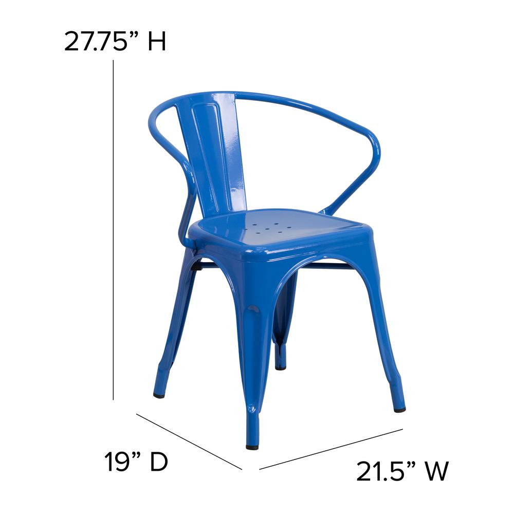 Blue Metal Indoor-Outdoor Chair with Arms with Teal-Blue Poly Resin Wood Seat. Picture 5