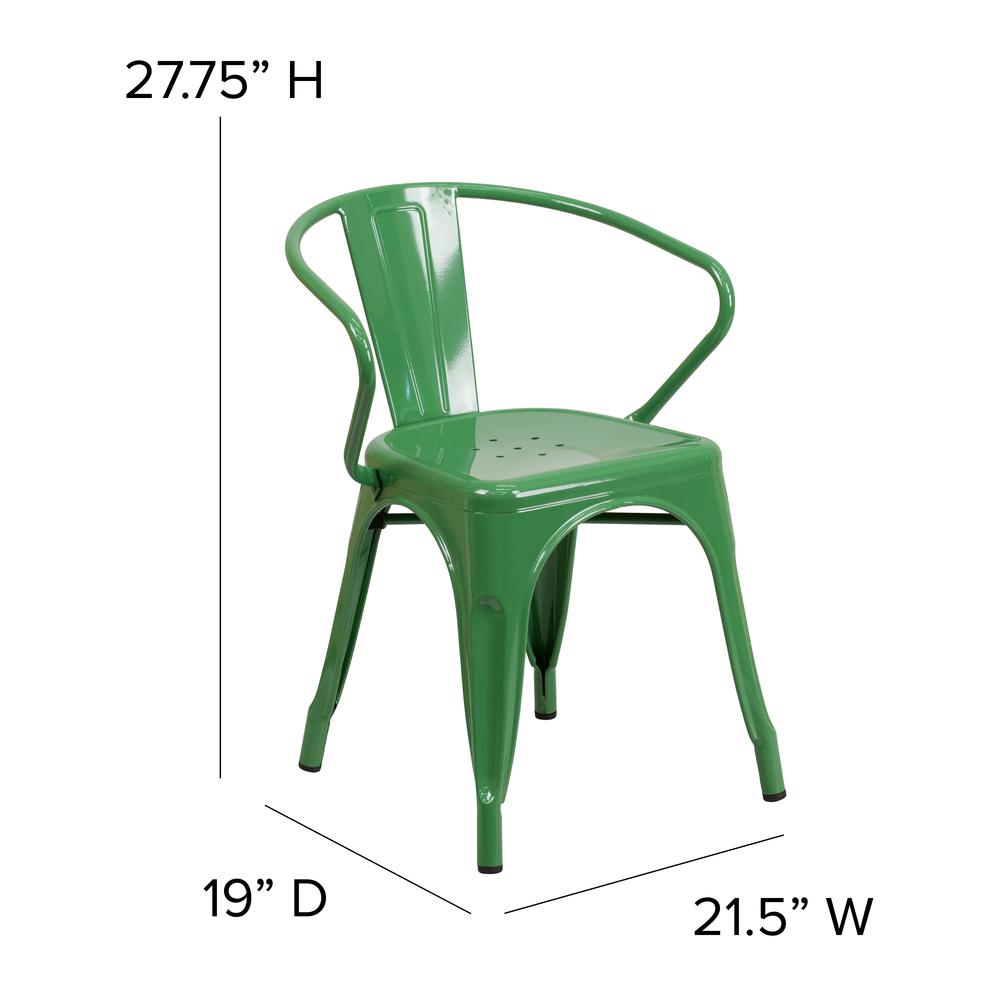 Green Metal Indoor-Outdoor Chair with Arms with Teak Poly Resin Wood Seat. Picture 5