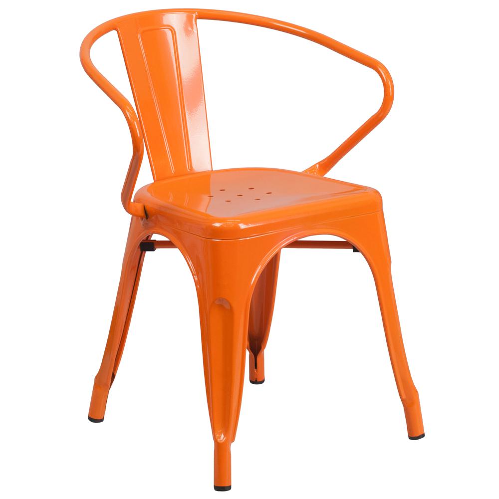 Commercial Grade Orange Metal Indoor-Outdoor Chair with Arms. Picture 1