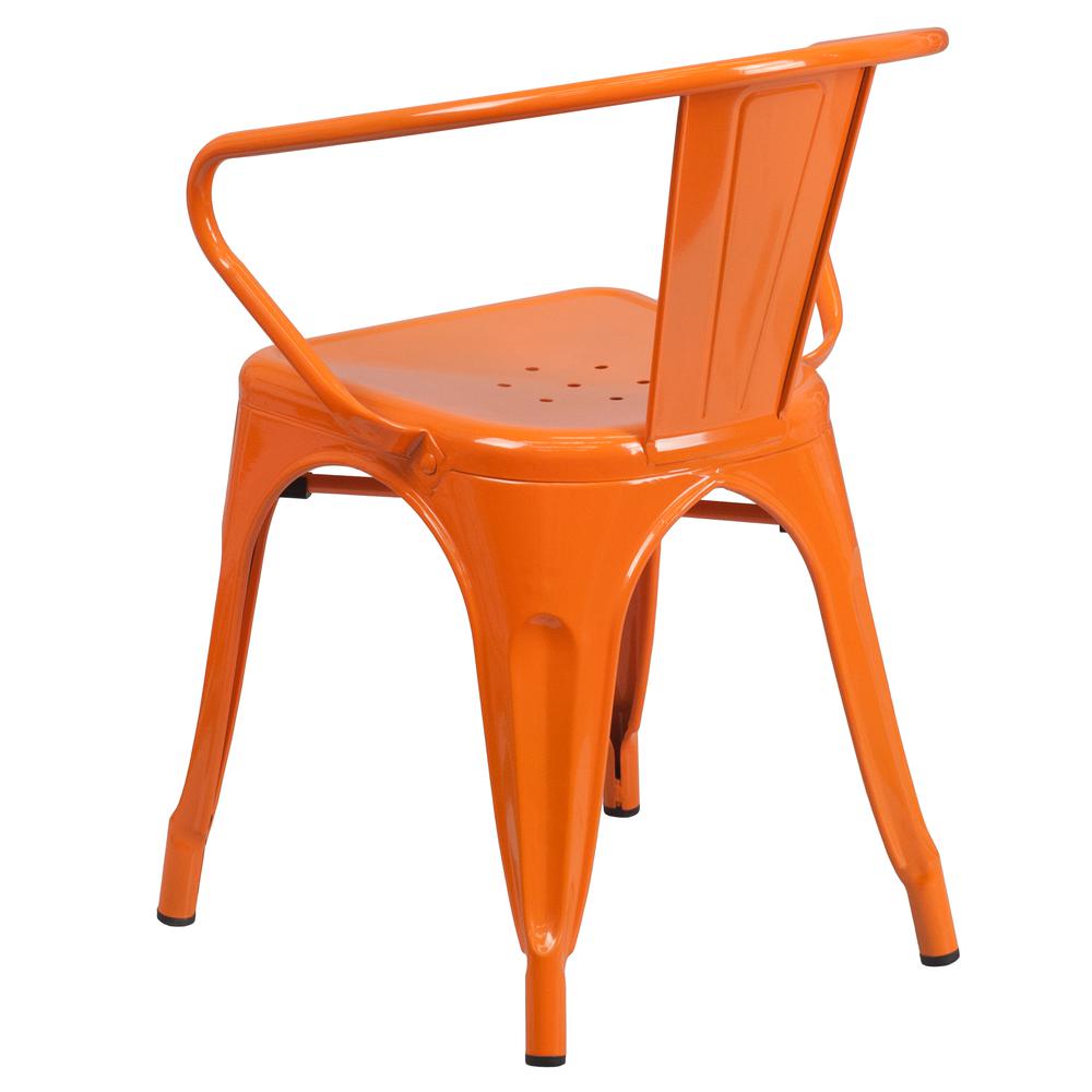 Commercial Grade Orange Metal Indoor-Outdoor Chair with Arms. Picture 4