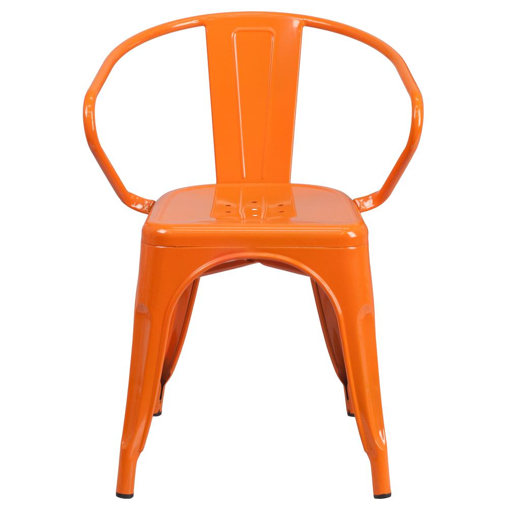 Commercial Grade Orange Metal Indoor-Outdoor Chair with Arms. Picture 5