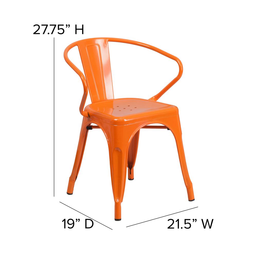 Orange Metal Indoor-Outdoor Chair with Arms with Teak Poly Resin Wood Seat. Picture 5