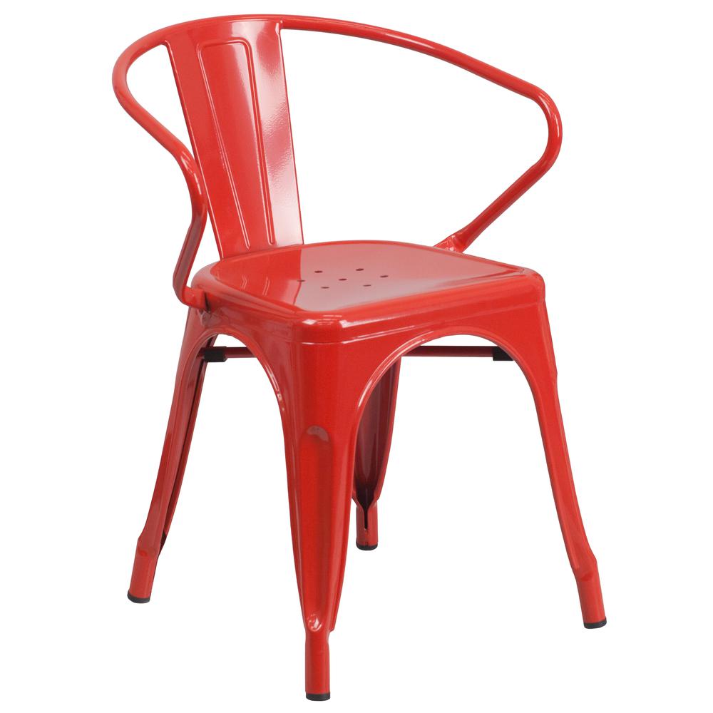Commercial Grade Red Metal Indoor-Outdoor Chair with Arms. Picture 1
