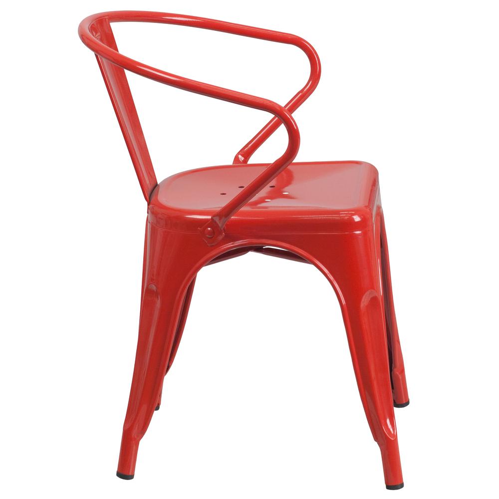 Commercial Grade Red Metal Indoor-Outdoor Chair with Arms. Picture 3