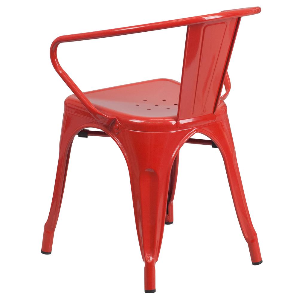Commercial Grade Red Metal Indoor-Outdoor Chair with Arms. Picture 4