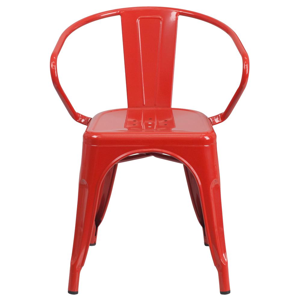 Commercial Grade Red Metal Indoor-Outdoor Chair with Arms. Picture 5