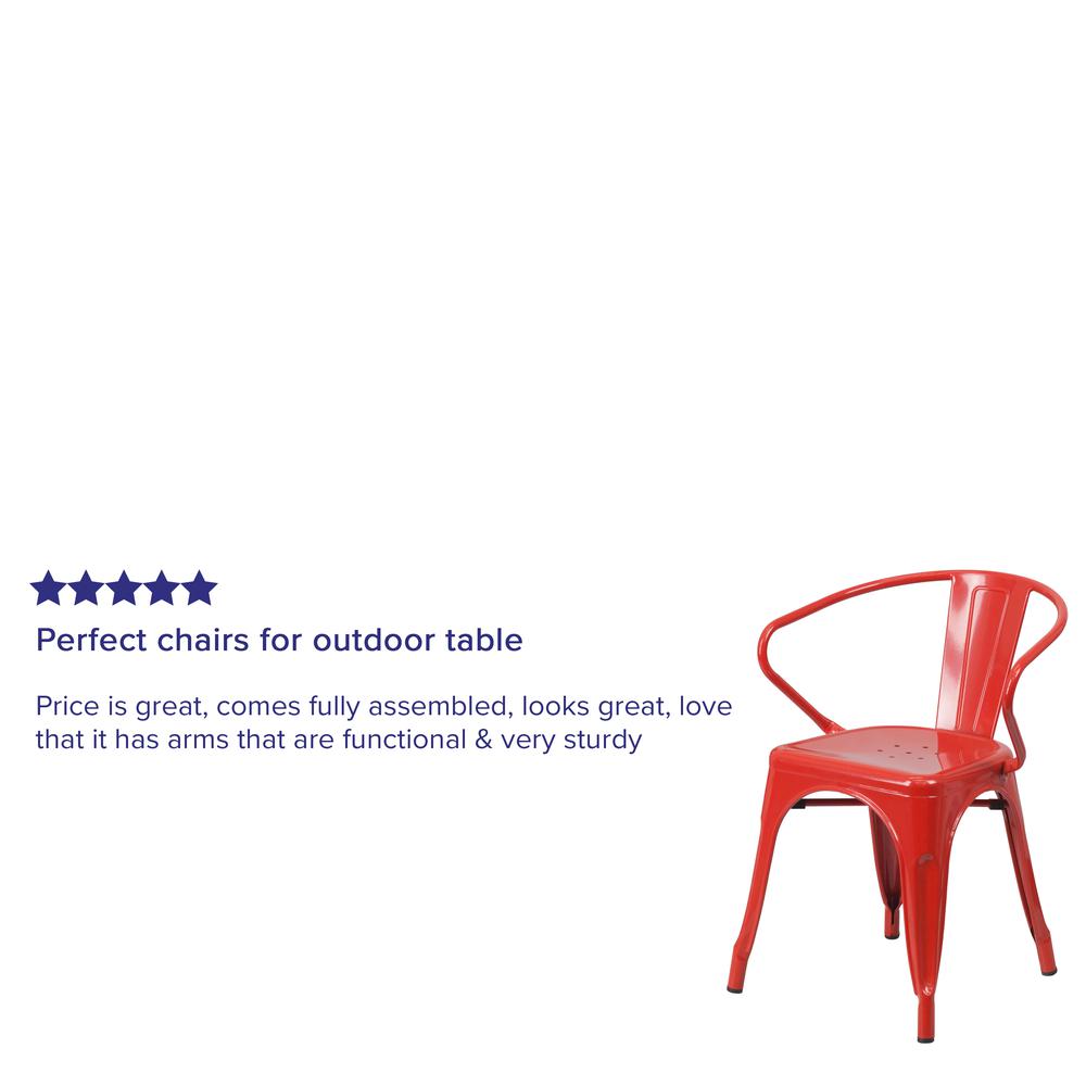 Commercial Grade Red Metal Indoor-Outdoor Chair with Arms. Picture 7