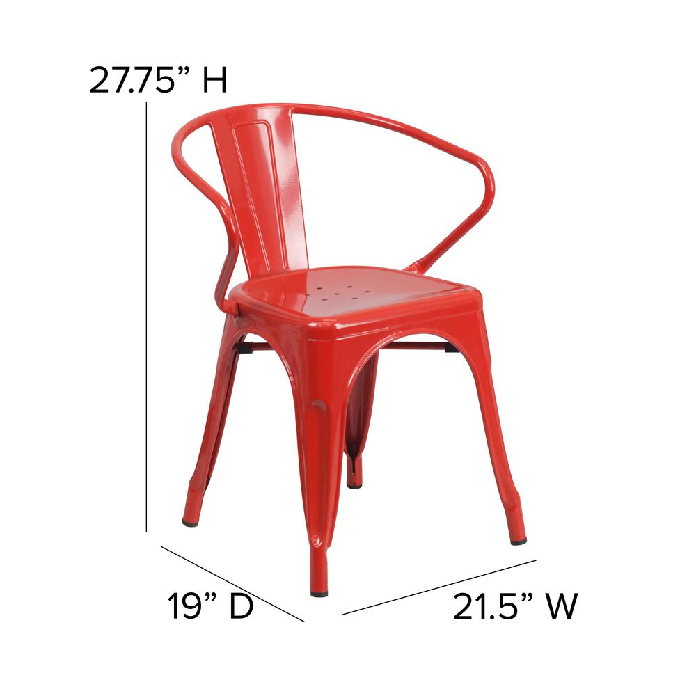 Red Metal Indoor-Outdoor Chair with Arms with Red Poly Resin Wood Seat. Picture 5