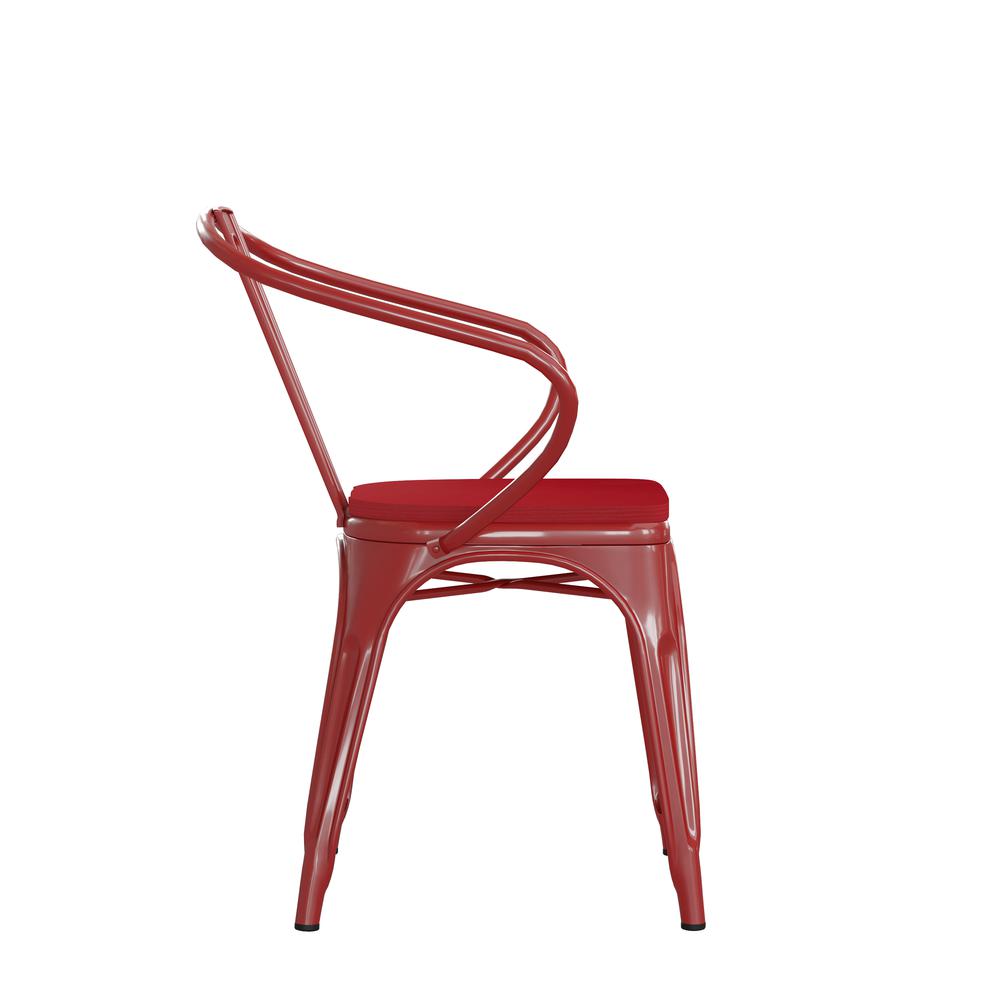 Red Metal Indoor-Outdoor Chair with Arms with Red Poly Resin Wood Seat. Picture 10
