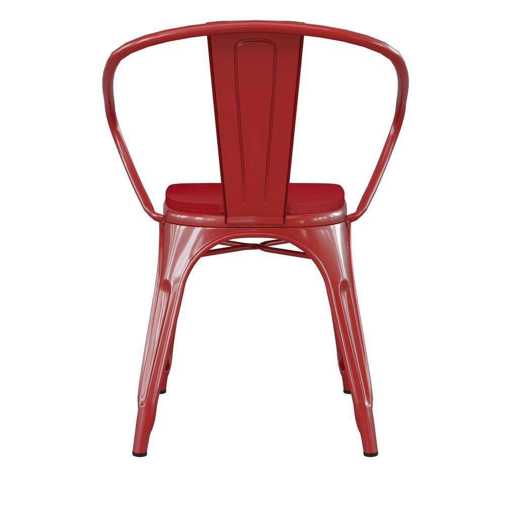 Red Metal Indoor-Outdoor Chair with Arms with Red Poly Resin Wood Seat. Picture 9