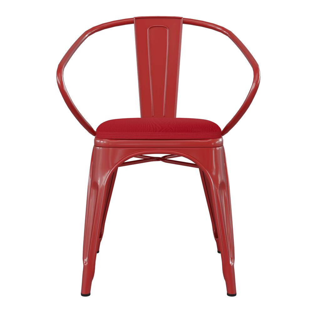 Red Metal Indoor-Outdoor Chair with Arms with Red Poly Resin Wood Seat. Picture 11