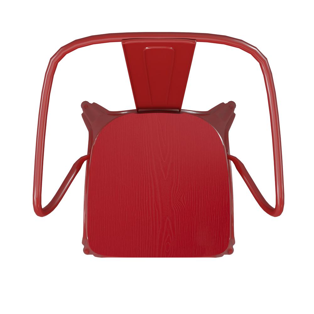 Red Metal Indoor-Outdoor Chair with Arms with Red Poly Resin Wood Seat. Picture 12