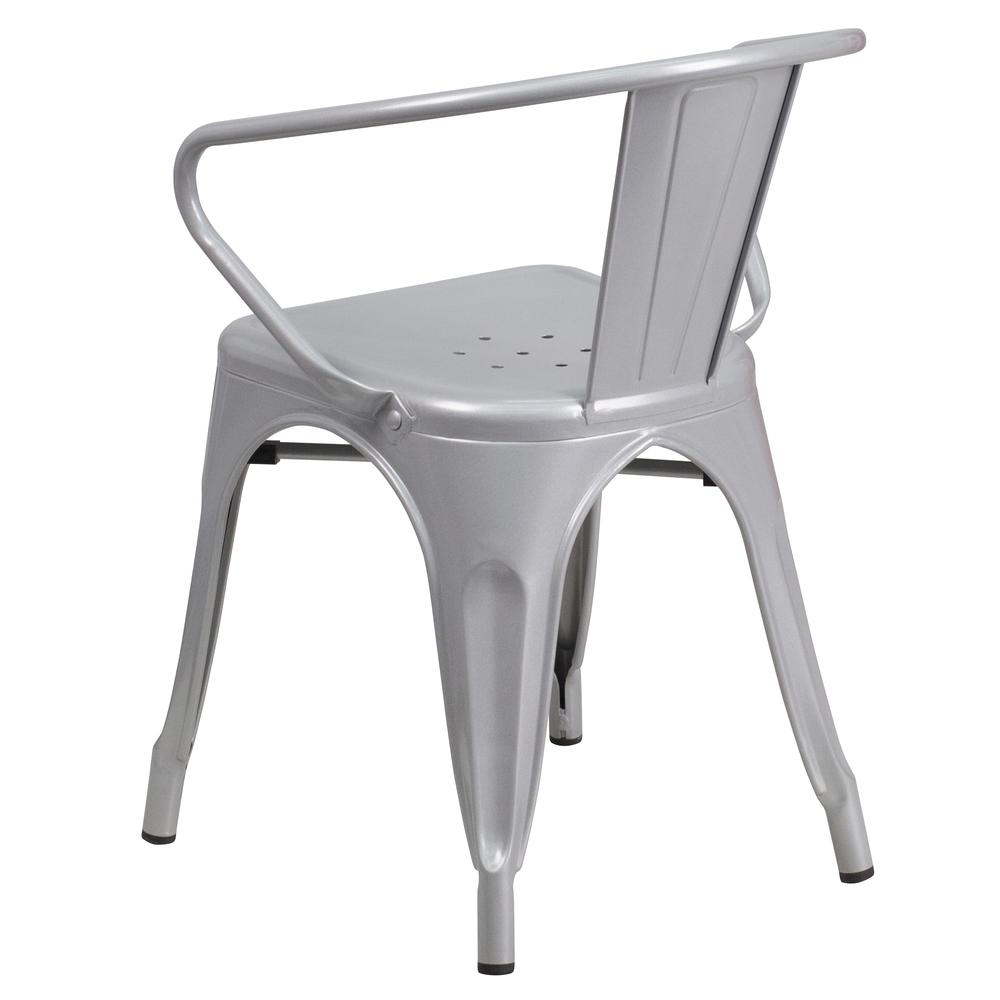 Commercial Grade Silver Metal Indoor-Outdoor Chair with Arms. Picture 4