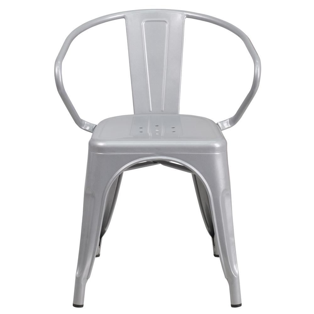 Commercial Grade Silver Metal Indoor-Outdoor Chair with Arms. Picture 5