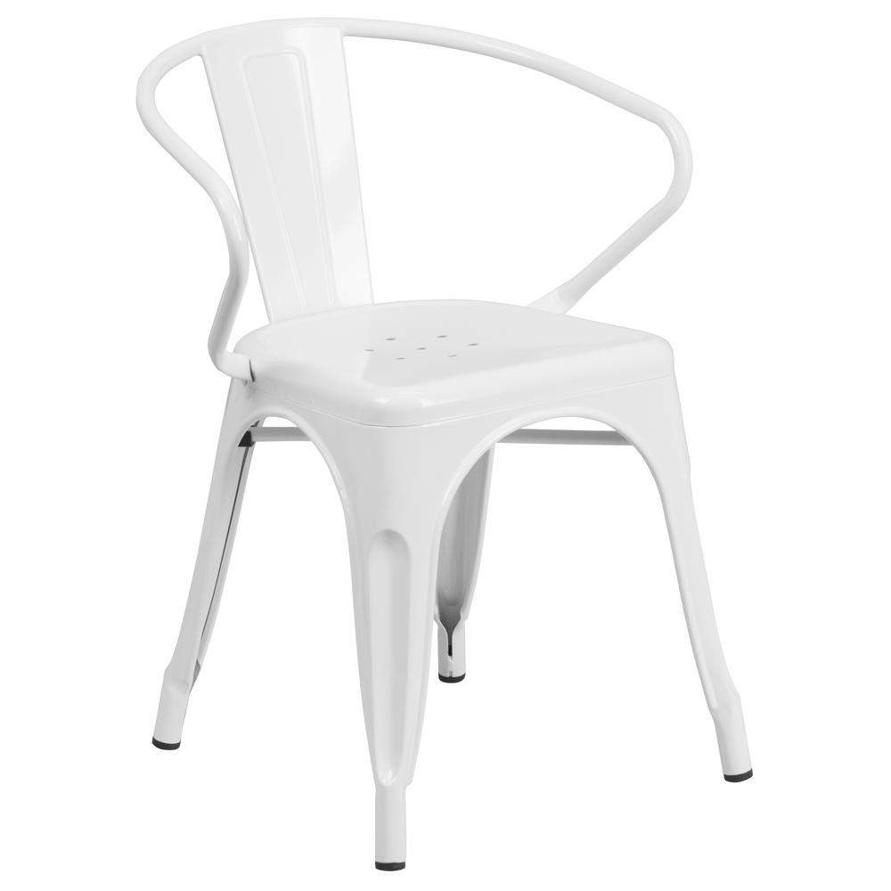 Commercial Grade White Metal Indoor-Outdoor Chair with Arms. Picture 1