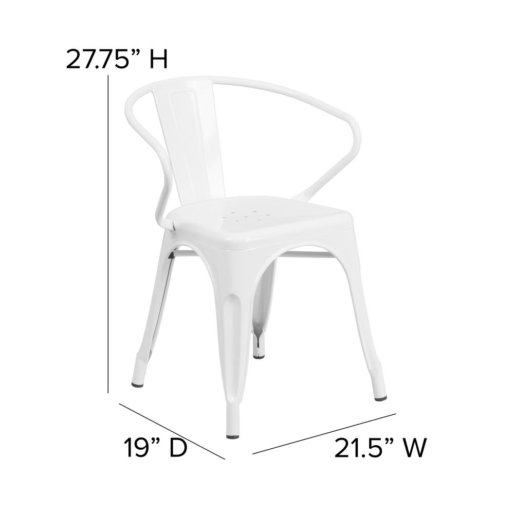Commercial Grade White Metal Indoor-Outdoor Chair with Arms. Picture 2