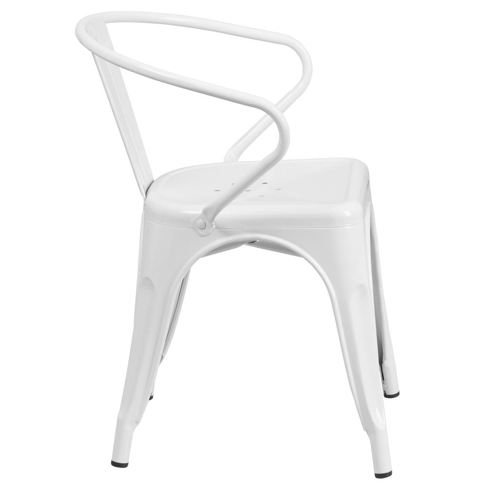 Commercial Grade White Metal Indoor-Outdoor Chair with Arms. Picture 3