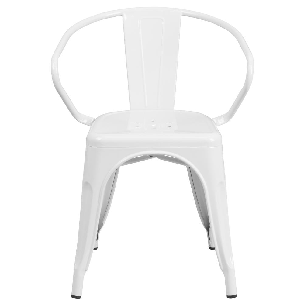 Commercial Grade White Metal Indoor-Outdoor Chair with Arms. Picture 5