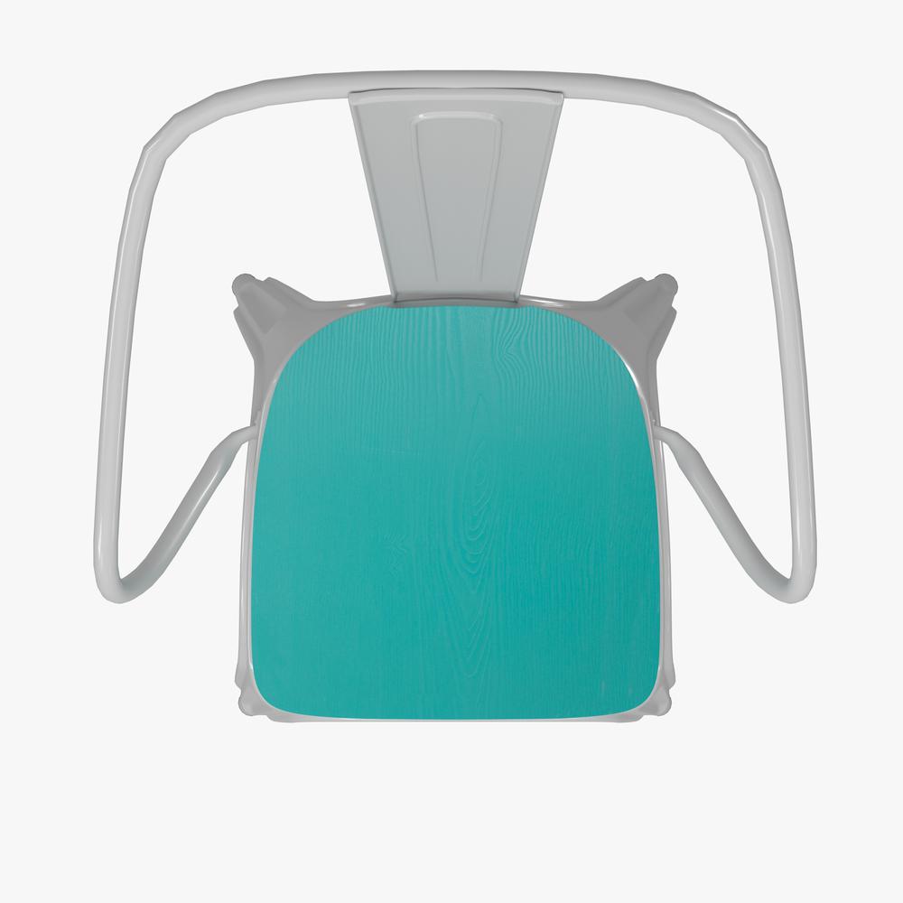 Luna Commercial Grade White Metal Indoor-Outdoor Chair with Arms with Mint Green Poly Resin Wood Seat. Picture 12