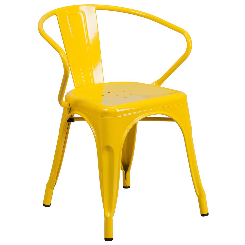 Commercial Grade Yellow Metal Indoor-Outdoor Chair with Arms. Picture 1