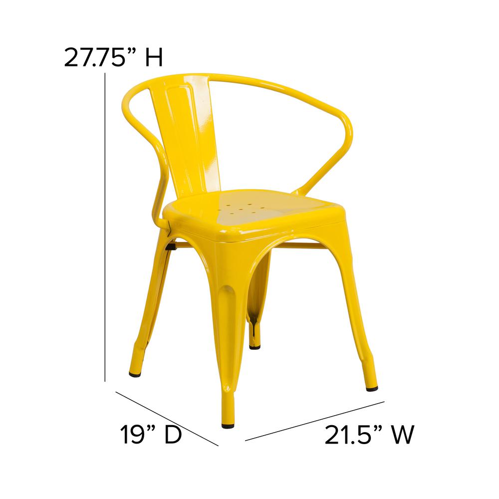 Commercial Grade Yellow Metal Indoor-Outdoor Chair with Arms. Picture 2