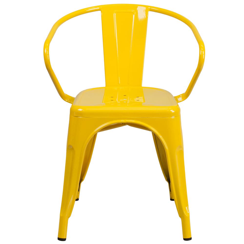 Commercial Grade Yellow Metal Indoor-Outdoor Chair with Arms. Picture 5