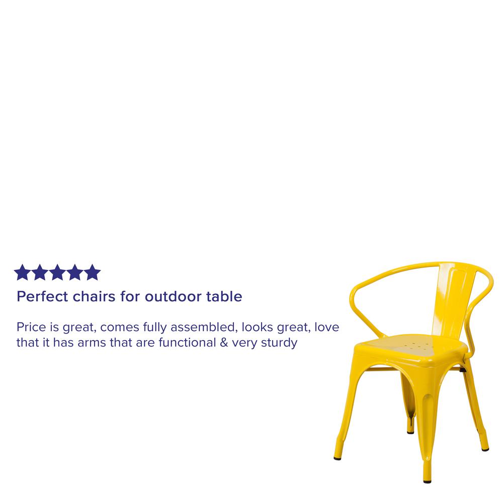 Commercial Grade Yellow Metal Indoor-Outdoor Chair with Arms. Picture 7