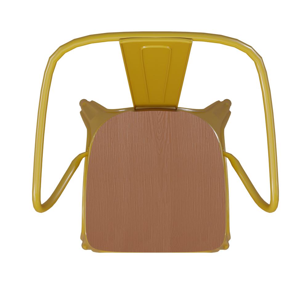 Yellow Metal Indoor-Outdoor Chair with Arms with Teak Poly Resin Wood Seat. Picture 12