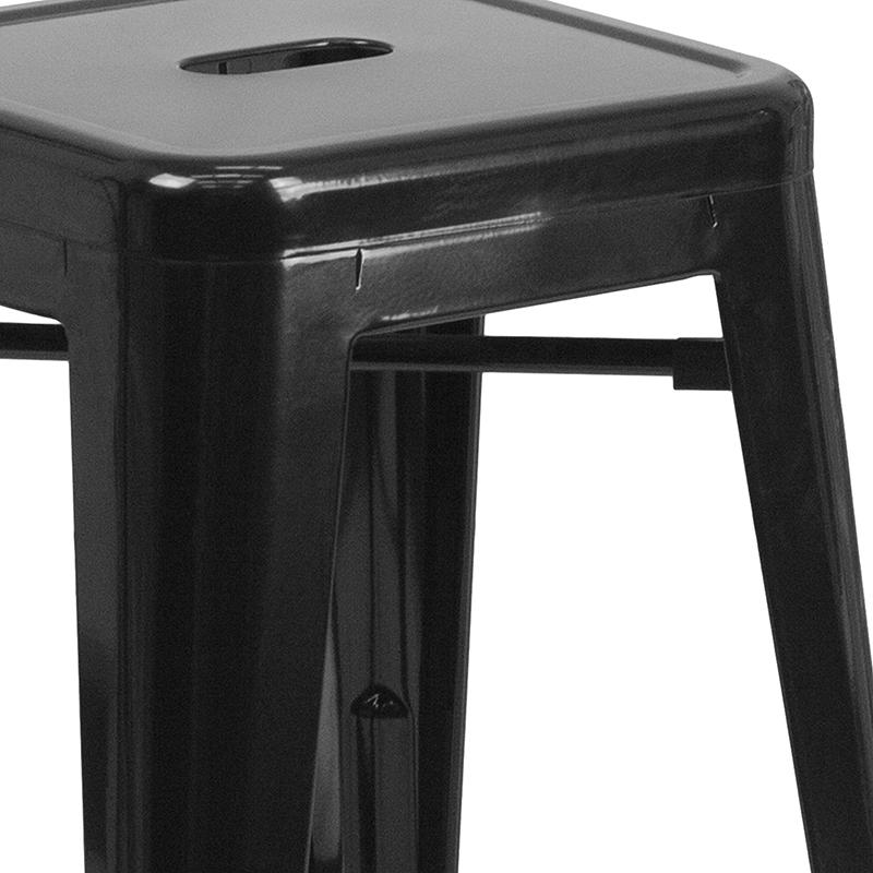 Commercial Grade 24" High Backless Black Metal Indoor-Outdoor Counter Height Stool with Square Seat. Picture 3